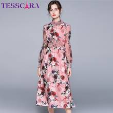 TESSCARA Women Spring Luxury Beading Dress Festa Female High Quality Long Elegant Party Robe Femme Floral Designer Pink Vestidos 2024 - buy cheap