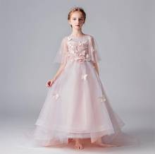 Vestido de encaje rosa de flores para niña, traje largo de boda, disfraces de cumpleaños y Navidad, Vestidos de primera comunión 2024 - compra barato
