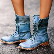 Botas informales a la moda para mujer, zapatos planos con parte inferior al tobillo, calzado femenino de talla grande con cordones para exteriores, 2020 2024 - compra barato