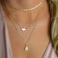 Fashion Peace Dove Water Drop Pendant Necklace Women's Multi-layer Gold Wafer Chain Pendant Female Party Jewelry Girl Gifts 2024 - buy cheap