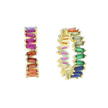 Baguette de arcoíris para mujer, anillos de barra en T para mujer, sortija apilable de colores AAA Cz para dedo con relleno de oro de alta calidad 2021 2024 - compra barato