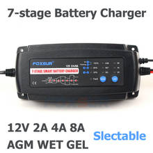 FOXSUR 12V 2A 4A 8A 7-stage smart Battery Charger, GEL WET AGM Battery type & Charge current selectable, Car battery charger 2024 - buy cheap