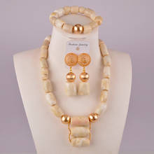 Exquisite cylindrical Ivory coral tube bead jewelry Nigeria wedding jewelry African beads necklace set AU-03 2024 - buy cheap