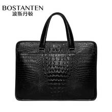 BOSTANTEN-maletín de piel auténtica para hombre, bolso de hombro cruzado con patrón de cocodrilo, para ordenador portátil de 15 pulgadas 2024 - compra barato