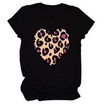 Women Lady T Shirt Leopard Heart Printed Tshirt Women Short Sleeve Tshirt Ladies Summer Fashion Tee Shirt Tops Female Clothes 2024 - buy cheap