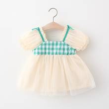 Baby Princess Dress Summer New Plaid One-piece Dress Korean Short-sleeved Tutu Dresses Infant Mesh Children Clothes 2024 - buy cheap