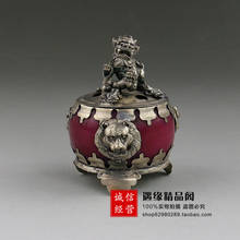 Requintado antigo tibetano prata baoyu leão queimador de incenso decoração para casa 2024 - compre barato
