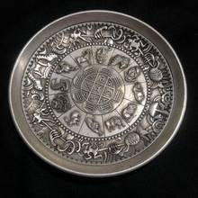 Tigela colecionável chinesa antiga, artesanato em metal, prata do tibete, estátua do zodíaco e dragão, decoração da casa 2024 - compre barato
