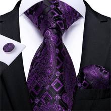 Fashion Men Tie Purple Black Paisley Silk Wedding Tie For Men Hanky Cufflink Gift Tie Set DiBanGu Novelty Design Business MJ7299 2024 - buy cheap