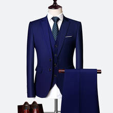 Suit Male 3 Piece Set Business Men's Suits Blazers Large Size Boutique Suit Slim 2020 High-end Formal Fit Party Wedding Regular 2024 - buy cheap