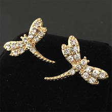 2020 Lovely Cute Insect Stud Earrings Gold Color Alloy Clear Stone Decorate Dragonfly Stud Earrings for Women Girl Fashion 2024 - buy cheap