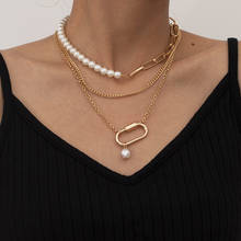 Винтажное жемчужное ожерелье для женщин, многослойная жемчужная цепочка, новинка 2020, асимметричное полое ожерелье ювелирное изделие 2024 - купить недорого