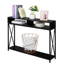 108x23x76CM Console Table Industrial Style Porch Table Side Cross 3-Layer Black Oak MDF Board Metal Frame for Living Room[US-W] 2024 - buy cheap
