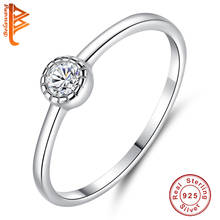 Genuine 925 Sterling Silver Cubic Zirconia Round Crystal Rings for Women Engagement Anniversary Finger Rings Jewelry Gift 2024 - buy cheap