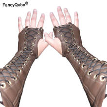 Leather Bracer Fingerless Long Gloves Lace Up Cuffs Medieval Armor Steampunk Gauntlet Archer Costume Arm Accessory For Men Women 2024 - buy cheap