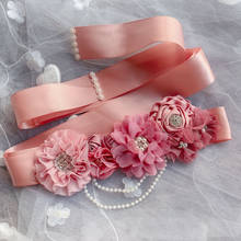 Cinturón de vestido de maternidad para Baby Shower, banda de cubierta de cintura nupcial con flores, perlas, diamantes de imitación 2024 - compra barato