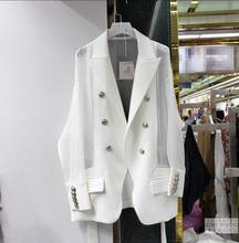Женский шифоновый двубортный пиджак с длинным рукавом, белый костюм в стиле ретро, лето-осень 2020 2024 - купить недорого