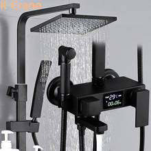 Chuveiro digital de parede com led, conjunto quadrado, ducha e torneira para banheira, misturadores e chuveiro de água quente e fria 2024 - compre barato