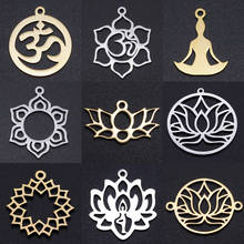 5pcs/lot Flower of Life DIY Charms Wholesale 100% Stainless Steel Yoga Lotus Connectors Charm Om Hansa Hand Jewelry Pendant 2024 - buy cheap