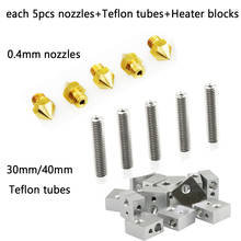 Anet Each 5pcs 0.4mm Nozzles Heads+30mm/40mm 1.75MM Throat Tubes+Heater Blocks Hotend for MK8 A8 A6 E10 E12 ET4 3D Printers 2024 - buy cheap