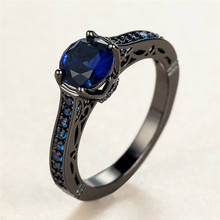 Luxurey женский голубой кристалл камень кольцо классического черного и золотого цвета Цвет обручальное кольцо очаровательные свадебные круглые обручальные кольца для мужчин и женщин 2024 - купить недорого