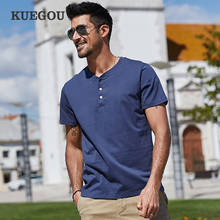KUEGOU-Camiseta 100% de algodón blanco liso para hombre, camiseta de marca para hombre, camiseta de manga corta para hombre, camisetas de talla grande 2021 2024 - compra barato