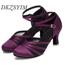 DKZSYIM Latin Dance Shoes Women Satin+Mesh Ballroom Tango Shoes Female Wedding & Party Shoes High Hells 6-10CM Wholesal 2024 - buy cheap