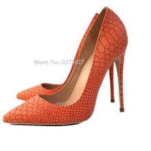 New Orange Color Snakeskin High Heels Shoes Woman Sexy Pointed Toe Stiletto Heel Leather Single Shoes Lady Large Size Pumps 2024 - buy cheap