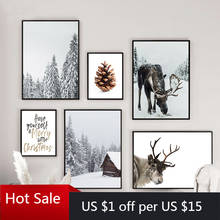 Scandinavian Poster Winter Forest Moose Christmas Pinecone Nordic Style Print Art Canvas Painting Wall Decor Pictures Room Decor 2024 - buy cheap