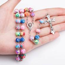 New Vintage Colorful Gifts Prayer Christian Rosary Necklace Maria Center Round Bead Cross Religious Chain Jewelry Unisex 2024 - buy cheap