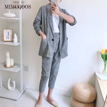 2021 Spring and Autumn New Women's Two-piece Set Korean Fashion Plaid Loose Long-sleeved Suit + Ankle-length Pants 2 Piece Sets 2024 - buy cheap