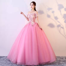 Vestido quinceanera elegante, com ombro de fora, vestido de festa de renda de luxo, vestido de baile, vestidos vintage 2024 - compre barato