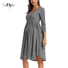 Vestido de maternidade manga comprida, vestido de bolinha para grávidas feminino outono vestido de maternidade roupas para bebês grávidas 2024 - compre barato