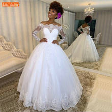 Illusion White Wedding Dress Long Sleeves Off The Shoulder Lace Tulle Ball Gown Bridal Dresses Custom Made African Wedding Gowns 2024 - buy cheap