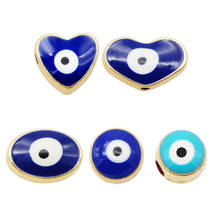 Julie Wang 12PCS Enamel Blue Evil Eye Beads Small Round Heart Shape Spacer Bead Bracelet Jewelry Making Accessory 2024 - buy cheap