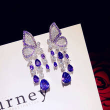Vintge Jewelry Drop Earrings For Women 925 Created Purple Gemstone Long Tassels Butterfly Cubic Zirconia Eardrop Fine Jewelry 2024 - buy cheap