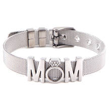 Silver Color Stainless Steel Mesh Bracelet Set with MOM Slide Charms for Mothers' Day Women Gift 2024 - buy cheap