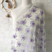 Chique roxo bordado flor malha tecido tule fbric para diy costura cortina vestido de casamento véu tecido de pano de mesa 2 metros 2024 - compre barato