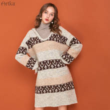 ARTKA 2019 Autumn Winter New Women Sweater Dress Vintage Knitted Hooded Wool Sweater Dresses Long Warm Sweater Dress LB10093Q 2024 - buy cheap