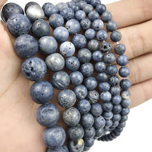 Mktreg contas de pedra coral azul natural, miçangas redondas espaçadoras soltas 6/8/10/12mm, joias para colar, acessórios diy, fabricação de 15 polegadas 2024 - compre barato