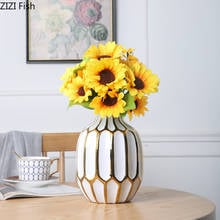 Golden Rim Ceramic Vase Dining Table Artificial Flower Dried Flowers Flower Inserter Ornaments Home Vase Ornaments 2024 - buy cheap