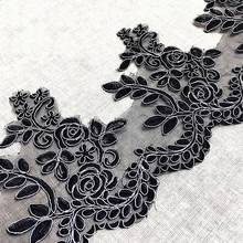 Black Lace Bridal Applique Beading 3D Flower Cord Embroidered Wedding Dress 19CM 2024 - buy cheap