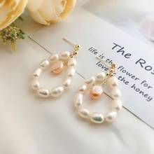 Pendientes sencillos de perlas de agua dulce para mujer, aretes de tuerca de plata S925 925, pendientes de temperamento de aguja, joyería de boda femenina, regalo 2024 - compra barato