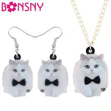 Bonsny Acrylic Bow-knot Shih Tzu Cat Kitten Jewelry Sets Necklace Earrings Animal Jewelry For Women Girl Teen Kid Gift Accessory 2024 - buy cheap