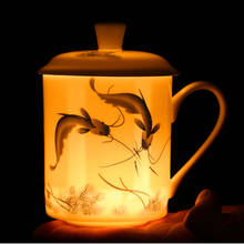 Bone China Fish Tea Cup with Cover Porcelain Water Mugs Creative Home Office Jing Deng Zhen  Drinkware 2024 - buy cheap