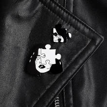 Woman face jigsaw enamel pin Punk gothic black and white style badge brooches Clothes backpack bag Lapel pins Accessories gift 2024 - buy cheap