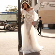 Eightale Boho Mermaid Wedding Dress Puff Sleeve Elegant Lace Bride Dresses Off The Shoulder Wedding Gowns Robe De Mariee 2024 - buy cheap