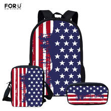 FORUDESIGNS-mochilas escolares para niños y adolescentes, morrales escolares grandes con estampado de la bandera estadounidense, 3 unids/set por Set 2024 - compra barato