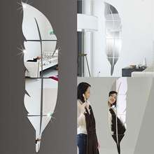 3D зеркальная виниловая наклейка на стену с перьями, наклейка, сделай сам, художественная роспись комнаты, съемная настенная бумага, домашний декор 2024 - купить недорого