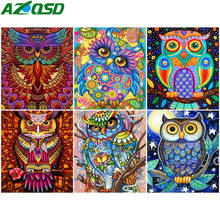 Azqsd diy quadro pintura por número coruja desenho sobre tela pintura a óleo por números animais coloridos kits pintados à mão decoração do quarto 2024 - compre barato